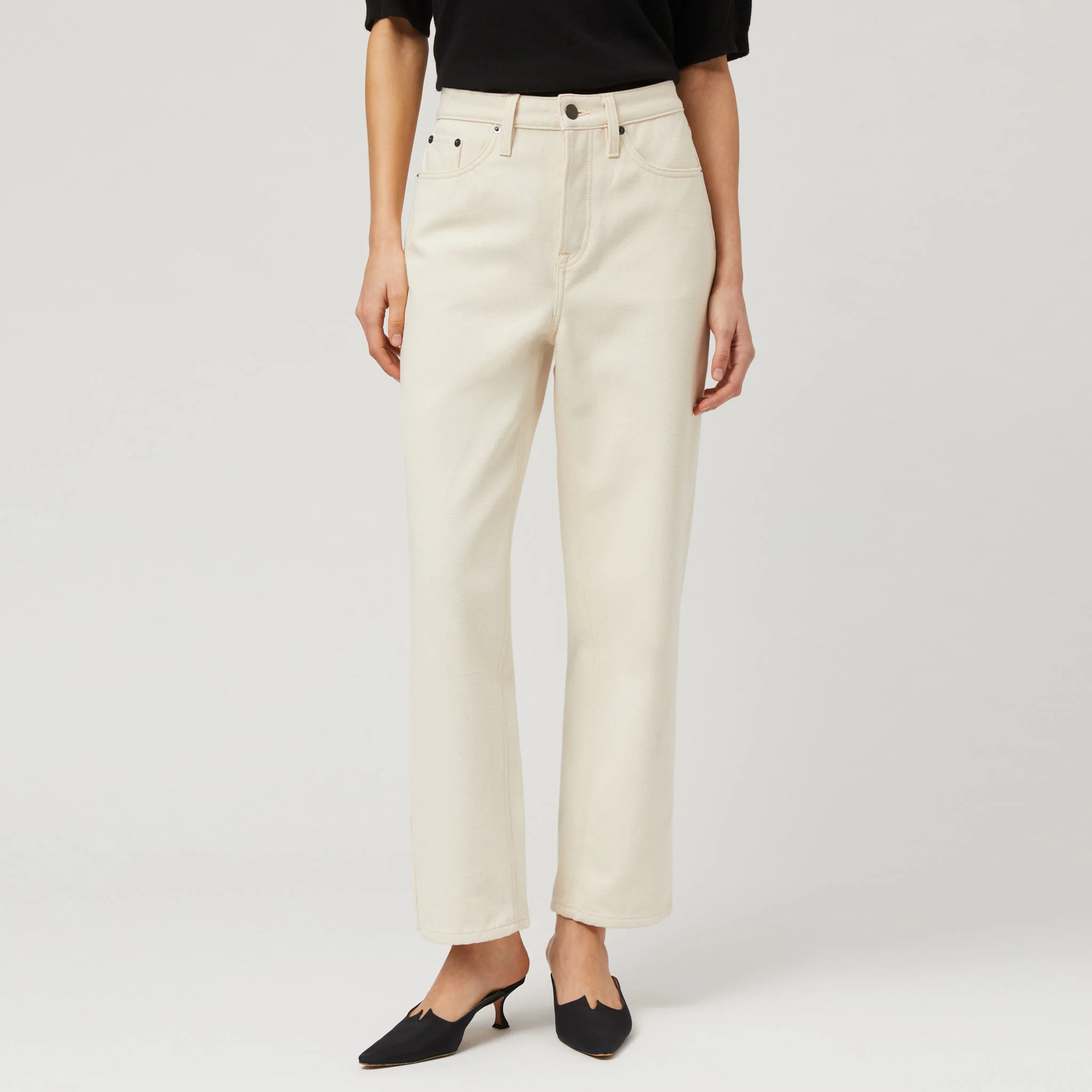 Women's High-Waisted Ecru Denim Trousers - Image 3