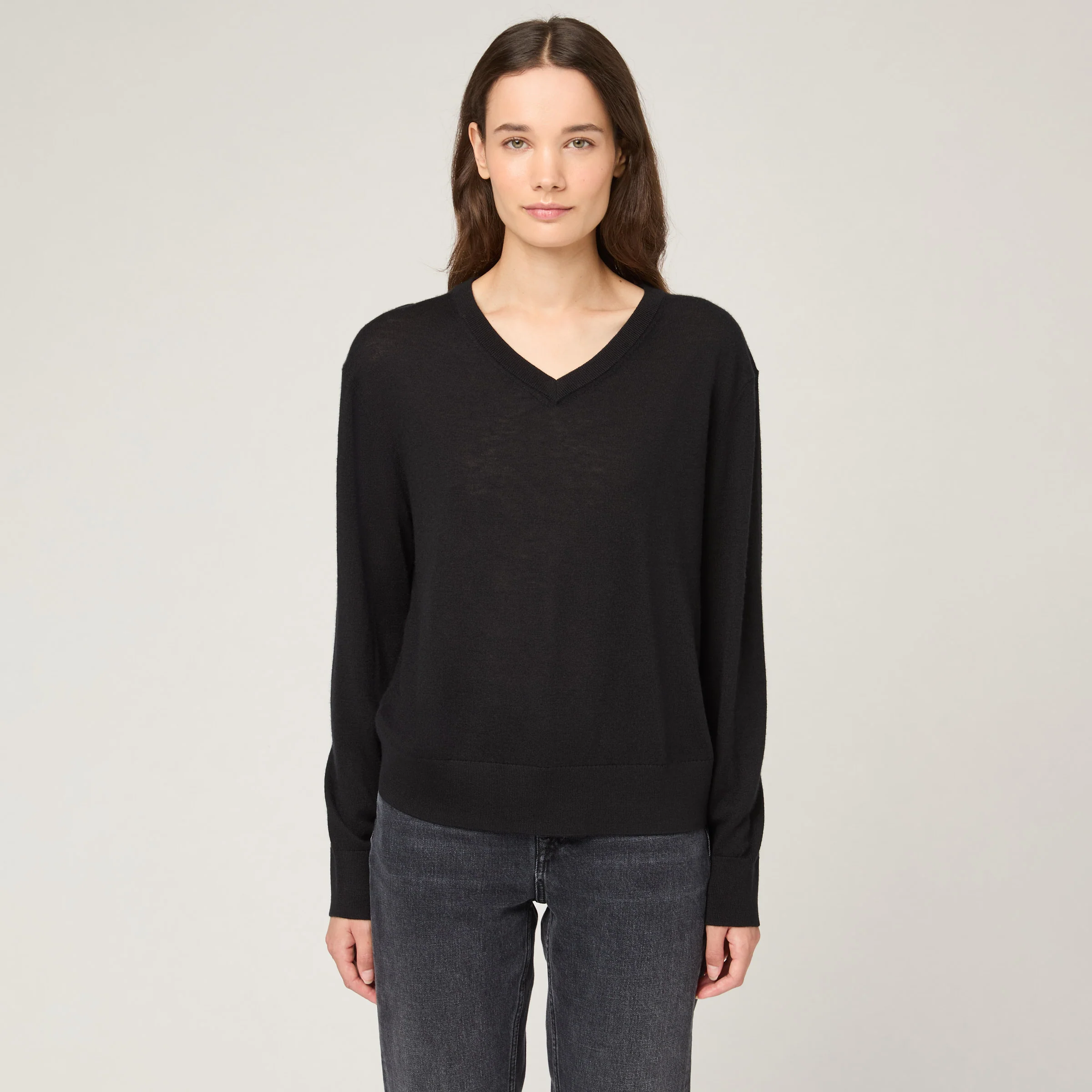 Women's Fine-Knit Cashmere V-Neck Sweater - Image 3