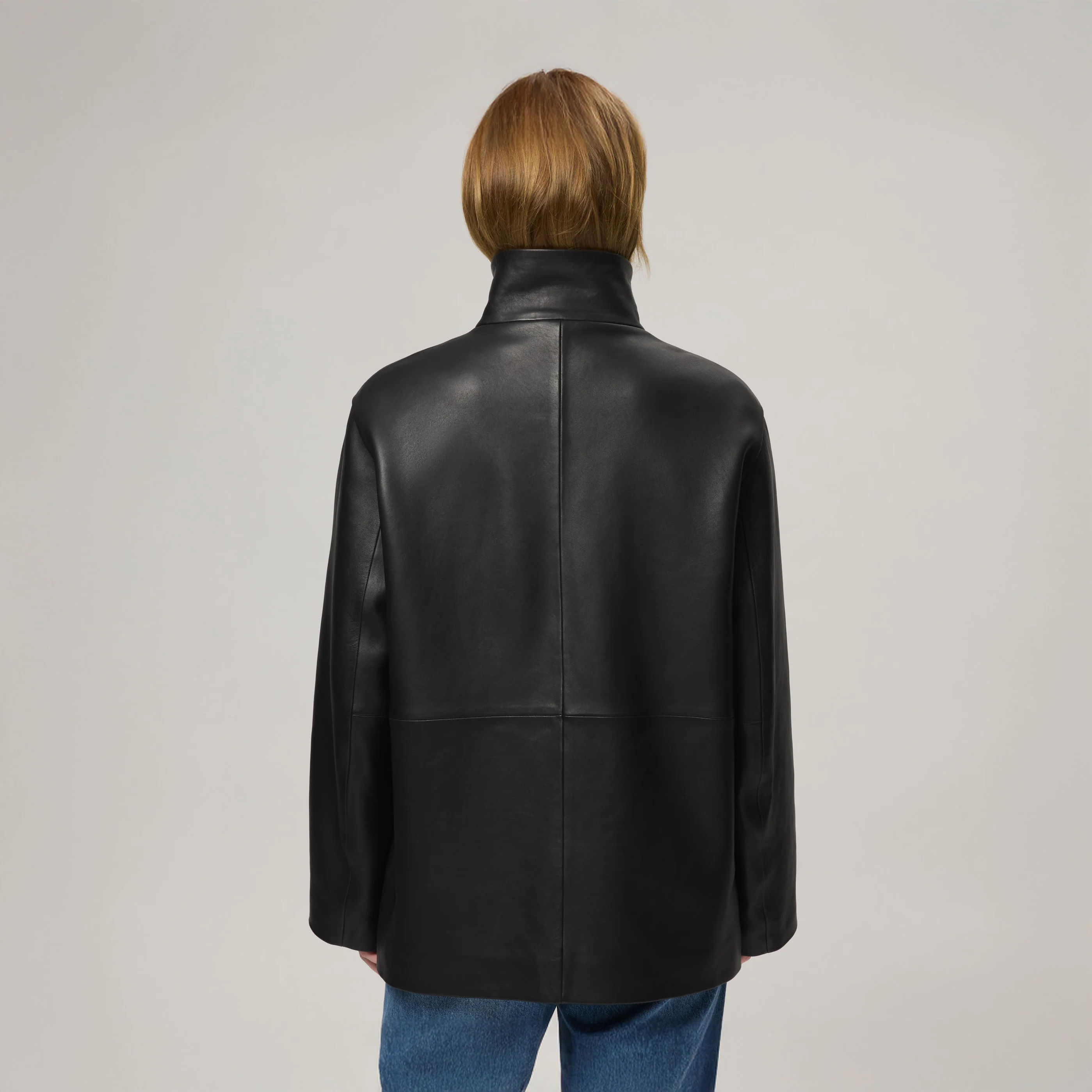 Women's Funnel Neck Leather Jacket - Image 5