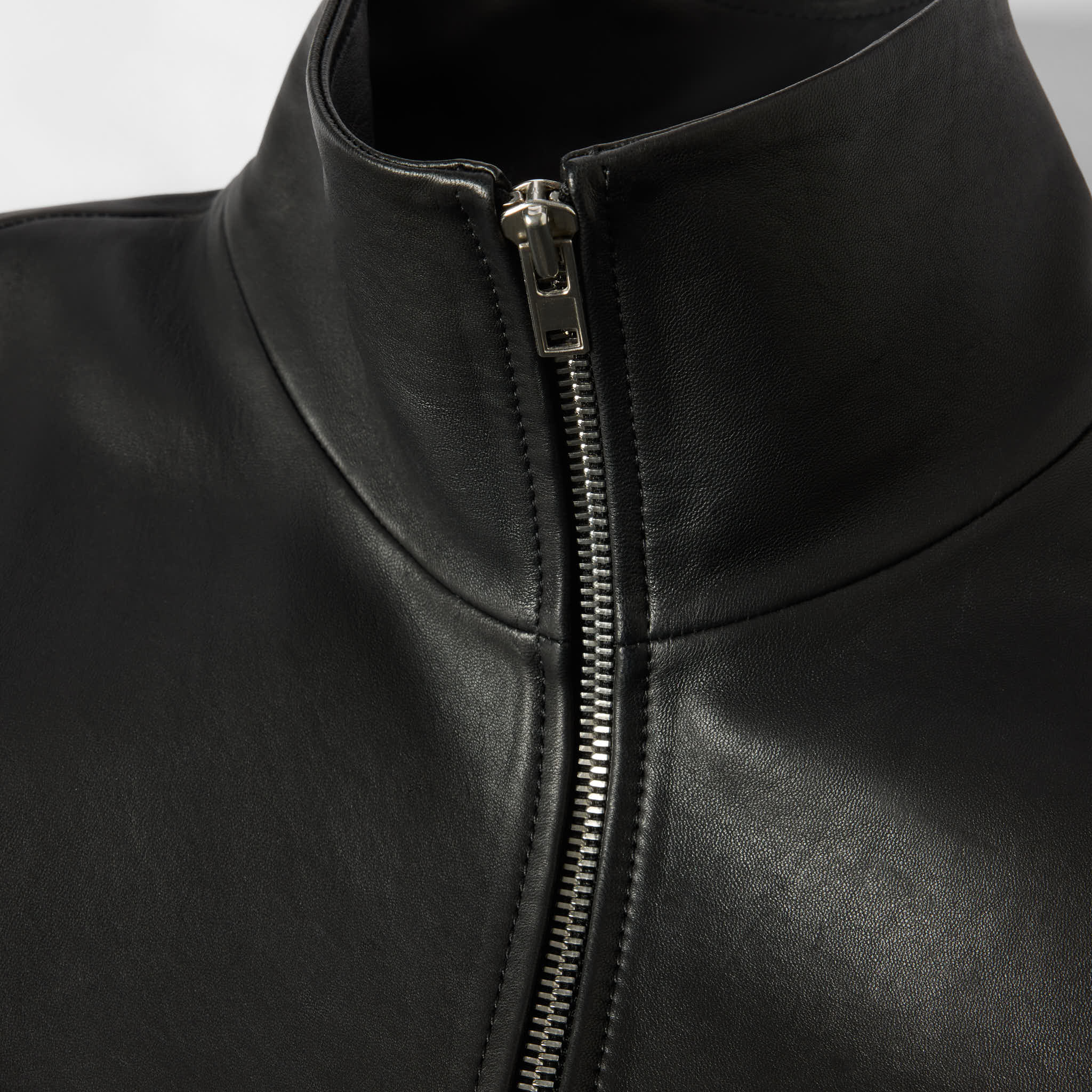 Women's Funnel Neck Leather Jacket - Image 8