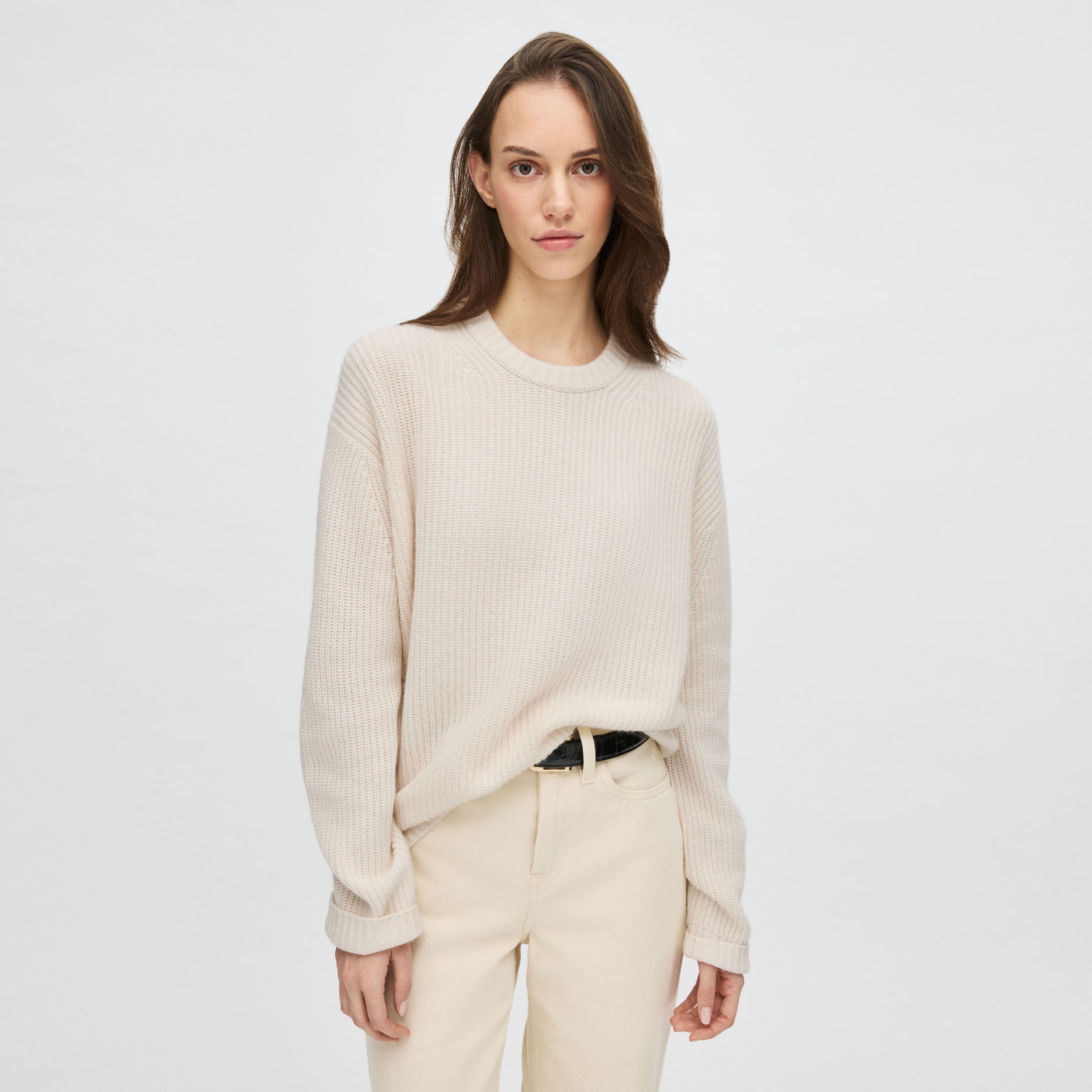 Women's Relaxed Ribbed Silk-Cashmere Crewneck Sweater - Image 3